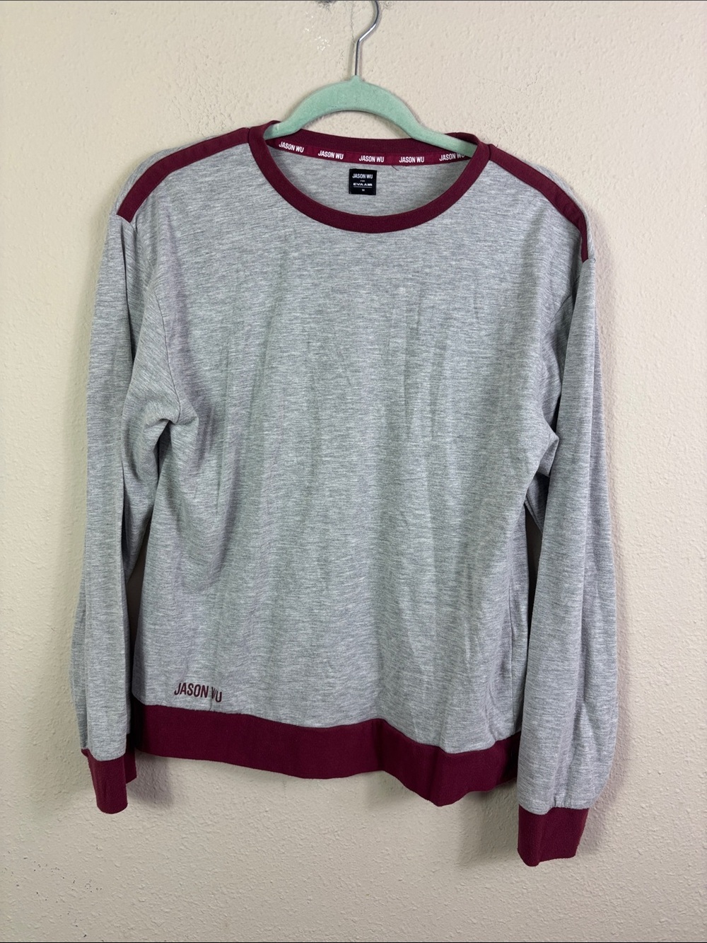 Jason Wu For Eva Air Grey Burgundy Trim Long Sleeve Shirt size Medium